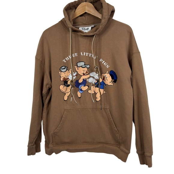 Disney Tops - Disney Three Little Pigs Graphic Hoodie Brown‎ Pullover Sweatshirt Size M